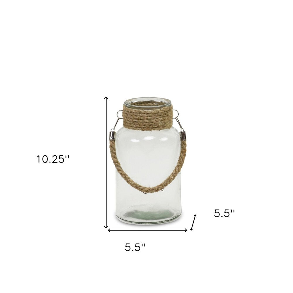 10" Clear and Brown Glass Jar with Rope