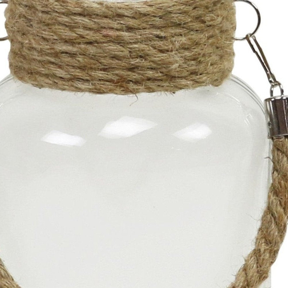 10" Clear and Brown Glass Jar with Rope