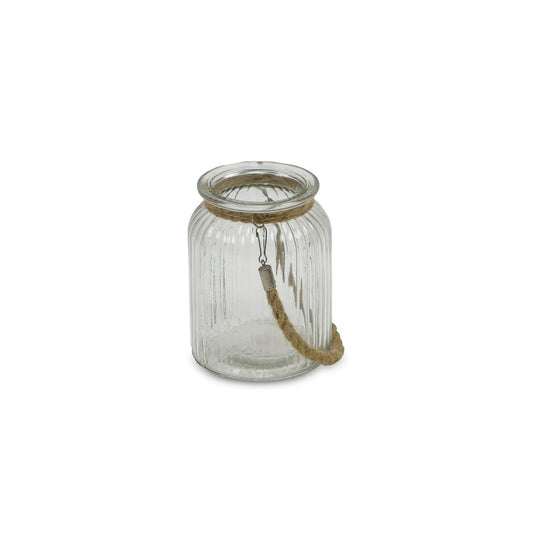 6" Brown And Clear Glass Tabletop Lantern Candle Holder