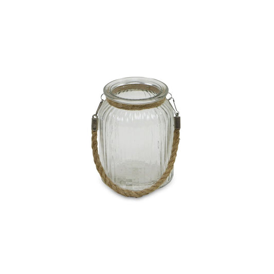 6" Brown And Clear Glass Tabletop Lantern Candle Holder