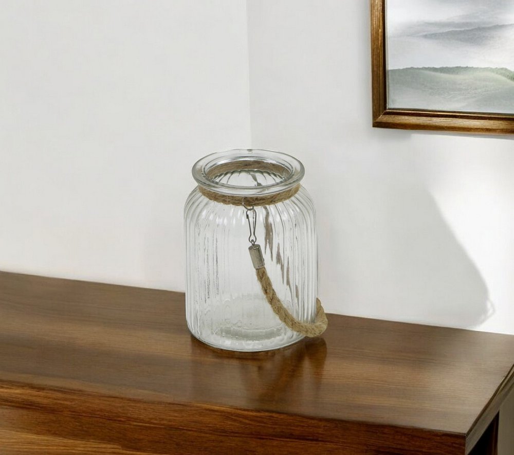 6" Clear and Brown Glass Tabletop Lantern Candle Holder