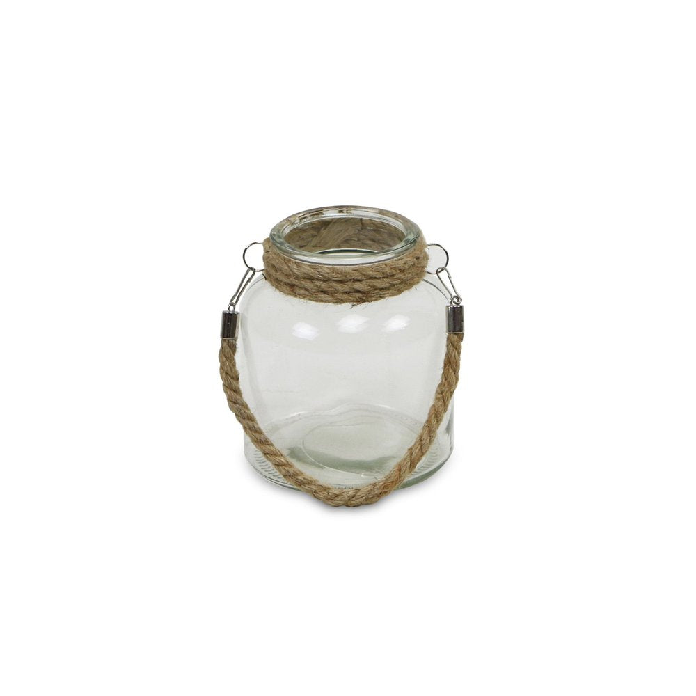 6" Clear and Brown Glass Tabletop Lantern Candle Holder