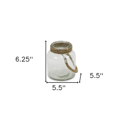 6" Clear and Brown Glass Tabletop Lantern Candle Holder