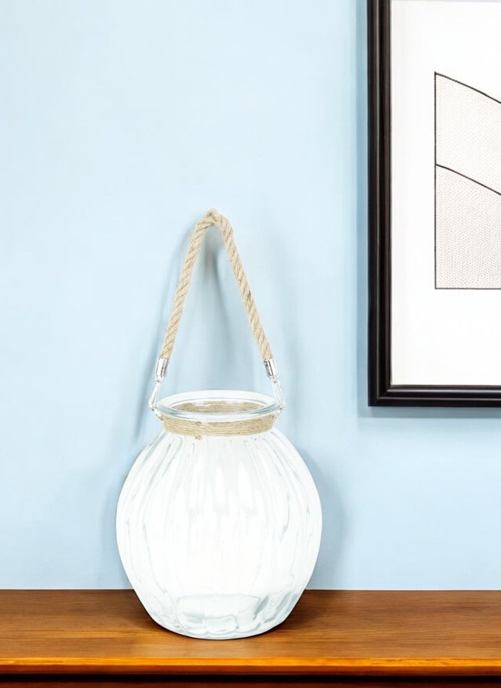 10" Clear Glass Decorative Jar With Rope