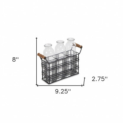 8" Black Glass Decorative Bottle Tabletop Sculpture