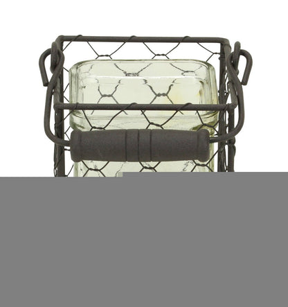 4" Clear and Brown Glass Tabletop Lantern Candle Holder