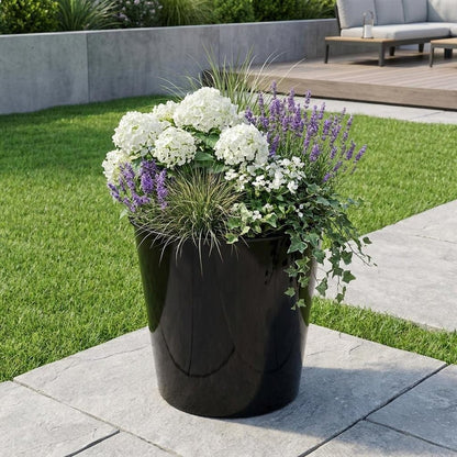 11" Black Recycled Plastic Indoor Outdoor Round Pot Planter