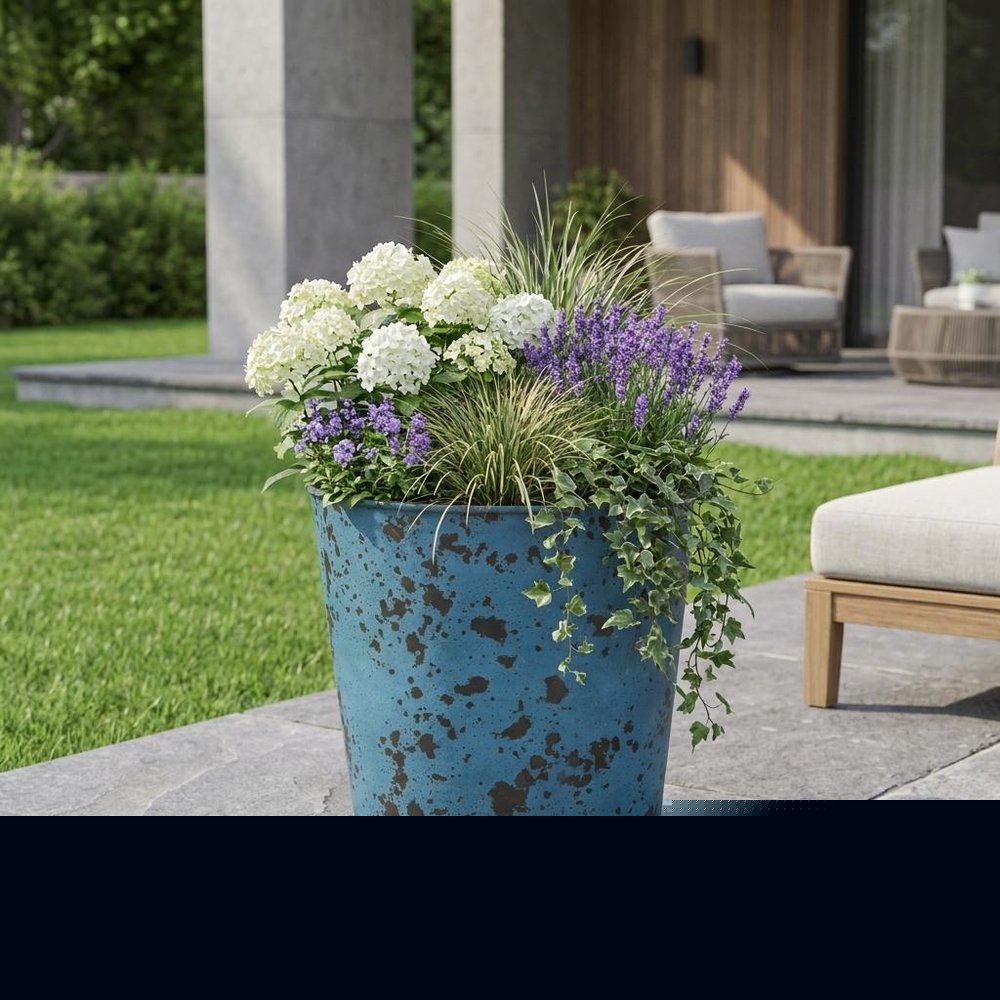 11" Blue Recycled Plastic Indoor Outdoor Round Pot Planter