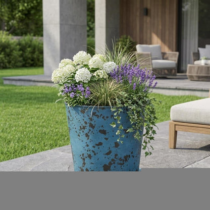 11" Blue Recycled Plastic Indoor Outdoor Round Pot Planter