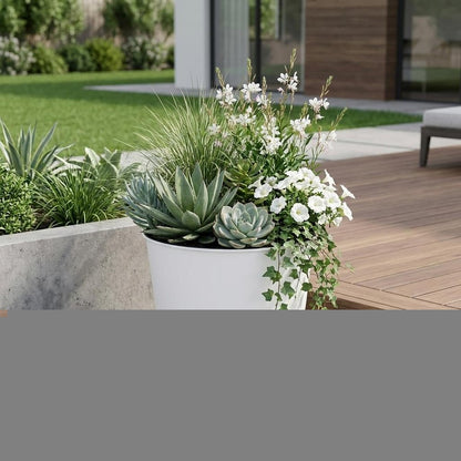 11" White Recycled Plastic Indoor Outdoor Round Pot Planter