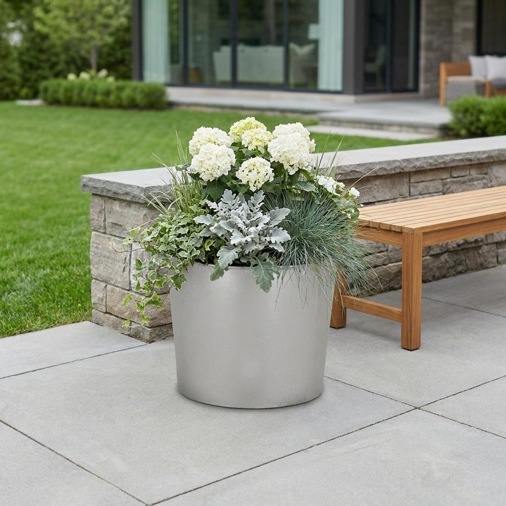 7" Silver Recycled Plastic Indoor Outdoor Round Pot Planter