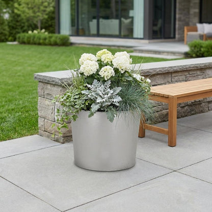 7" Silver Recycled Plastic Indoor Outdoor Round Pot Planter