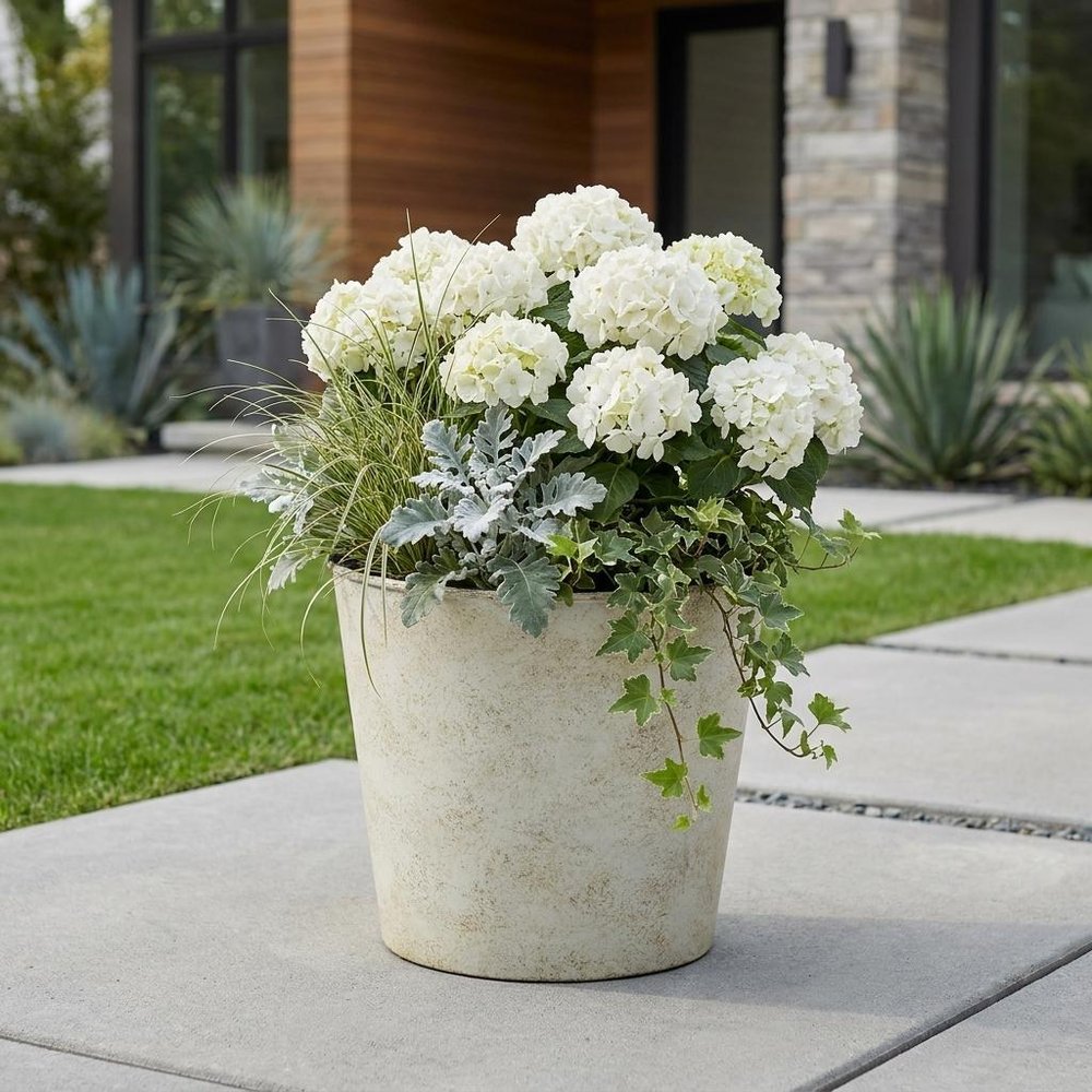 7" Silver Recycled Plastic Indoor Outdoor Round Pot Planter