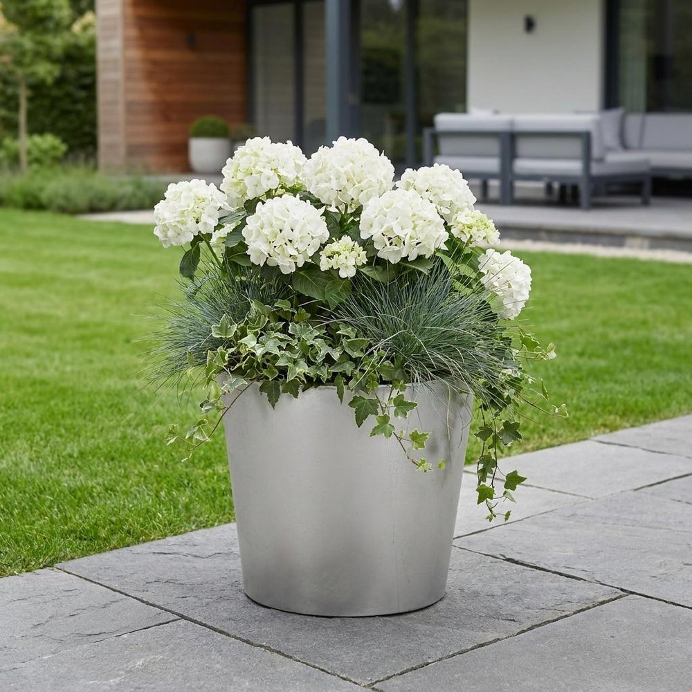 7" Silver Recycled Plastic Indoor Outdoor Round Pot Planter