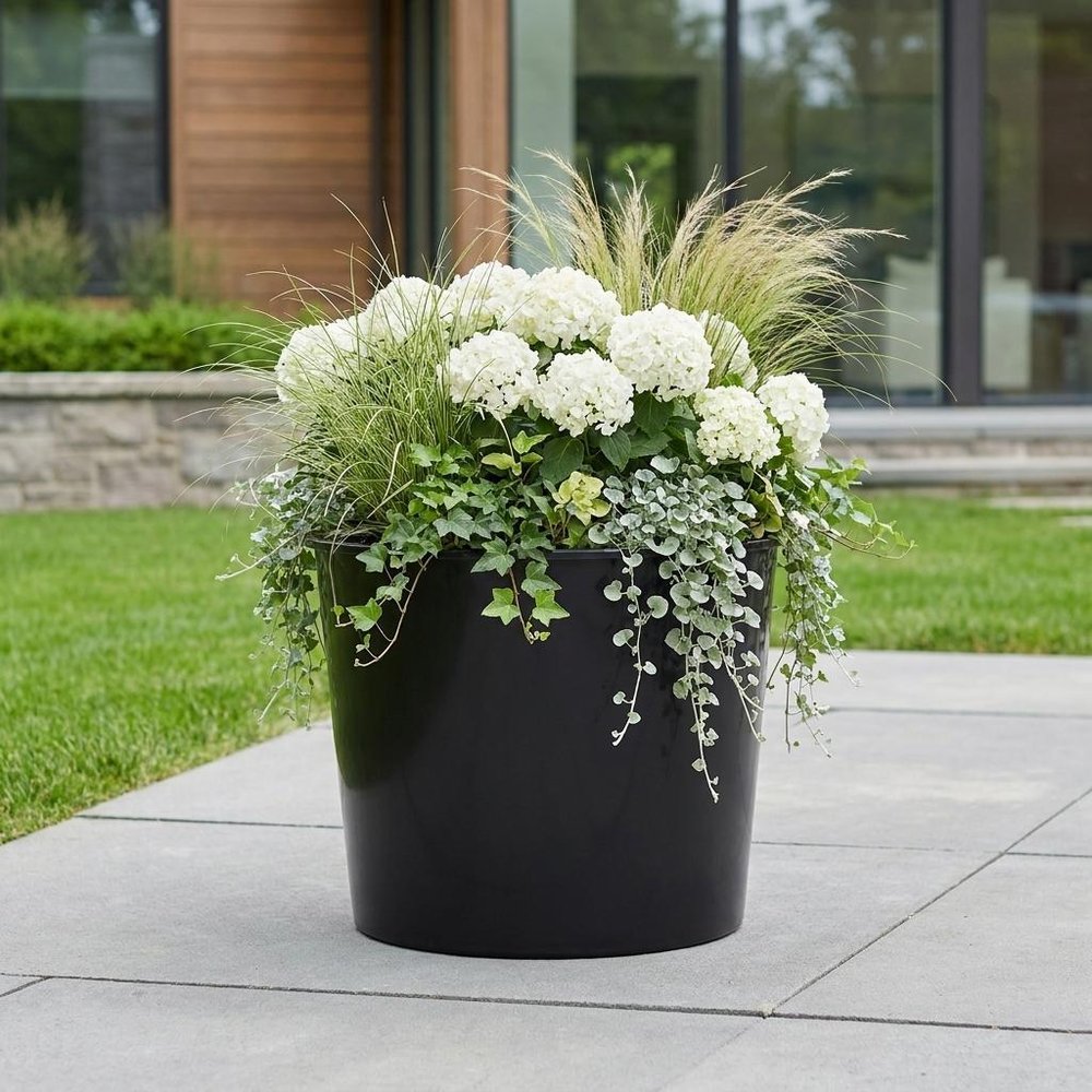 6" Black Recycled Plastic Indoor Outdoor Round Pot Planter