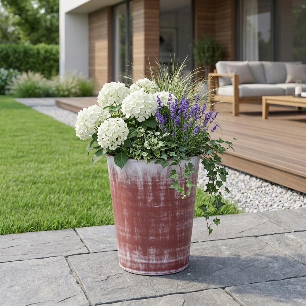 5" Brown and Ivory Textural Tone On Tone Recycled Plastic Indoor Outdoor Round Pot Planter