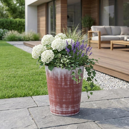 5" Brown and Ivory Textural Tone On Tone Recycled Plastic Indoor Outdoor Round Pot Planter