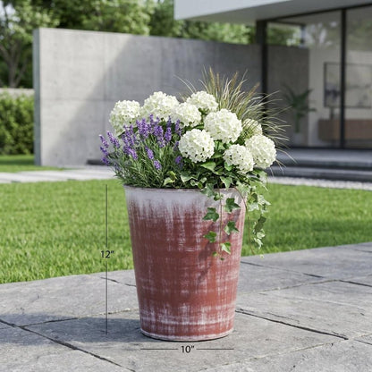 5" Brown and Ivory Textural Tone On Tone Recycled Plastic Indoor Outdoor Round Pot Planter