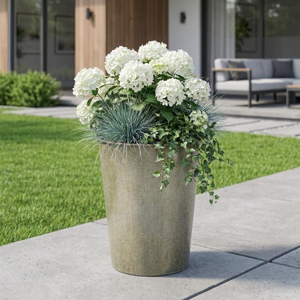 5" Gray Recycled Plastic Indoor Outdoor Round Pot Planter