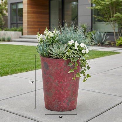 5" Red Recycled Plastic Indoor Outdoor Round Pot Planter