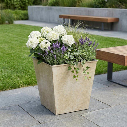 5" Cream Recycled Plastic Indoor Outdoor Square Pot Planter