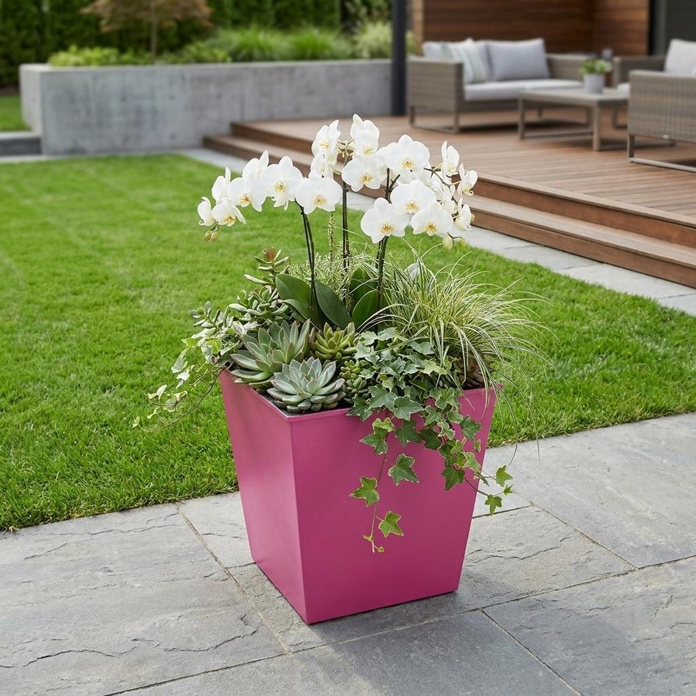 5" Hot Pink Recycled Plastic Indoor Outdoor Square Pot Planter