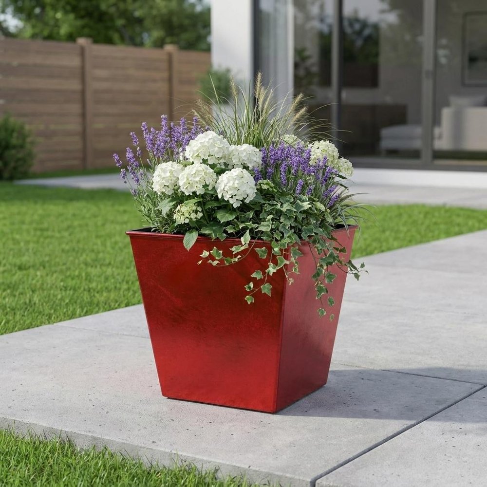 5" Red Recycled Plastic Indoor Outdoor Square Pot Planter