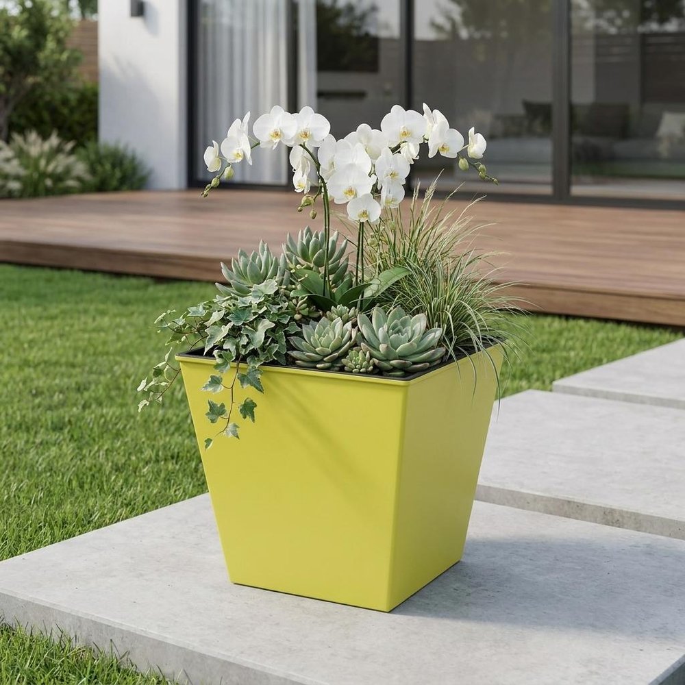 5" Yellow Recycled Plastic Indoor Outdoor Square Pot Planter
