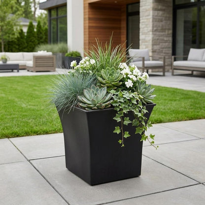 7" Black Recycled Plastic Indoor Outdoor Square Pot Planter