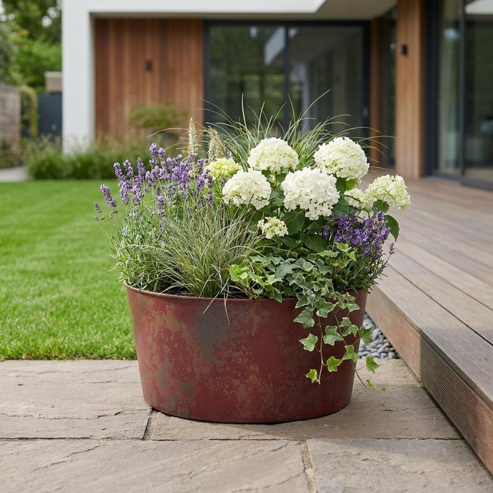 12" Red Recycled Plastic Indoor Outdoor Round Pot Planter