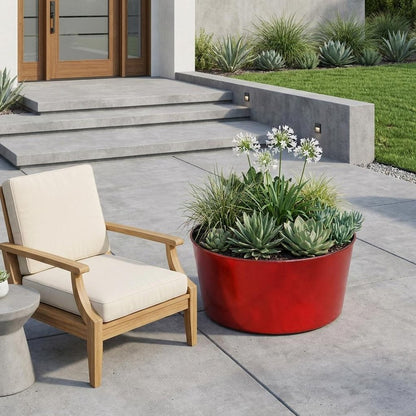 12" Red Recycled Plastic Indoor Outdoor Round Pot Planter