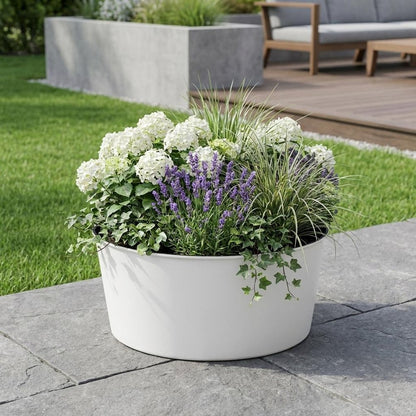 12" White Recycled Plastic Indoor Outdoor Round Pot Planter