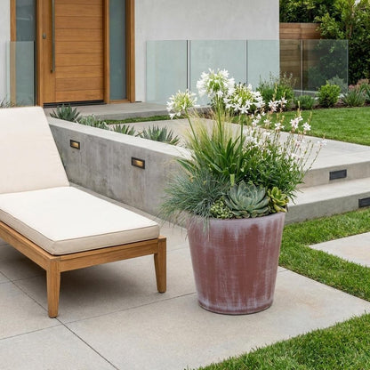 5" Brown and Off White Textural Tone On Tone Recycled Plastic Indoor Outdoor Round Pot Planter