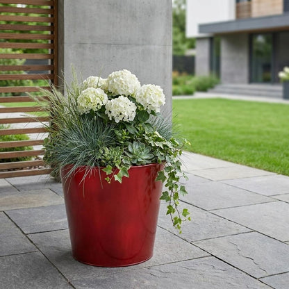 5" Red Recycled Plastic Indoor Outdoor Round Pot Planter