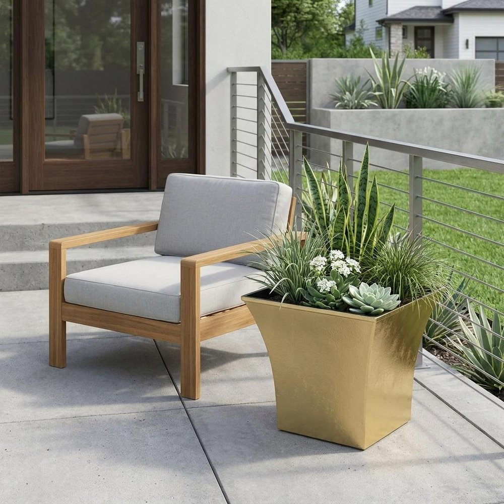 5" Gold Recycled Plastic Indoor Outdoor Square Pot Planter