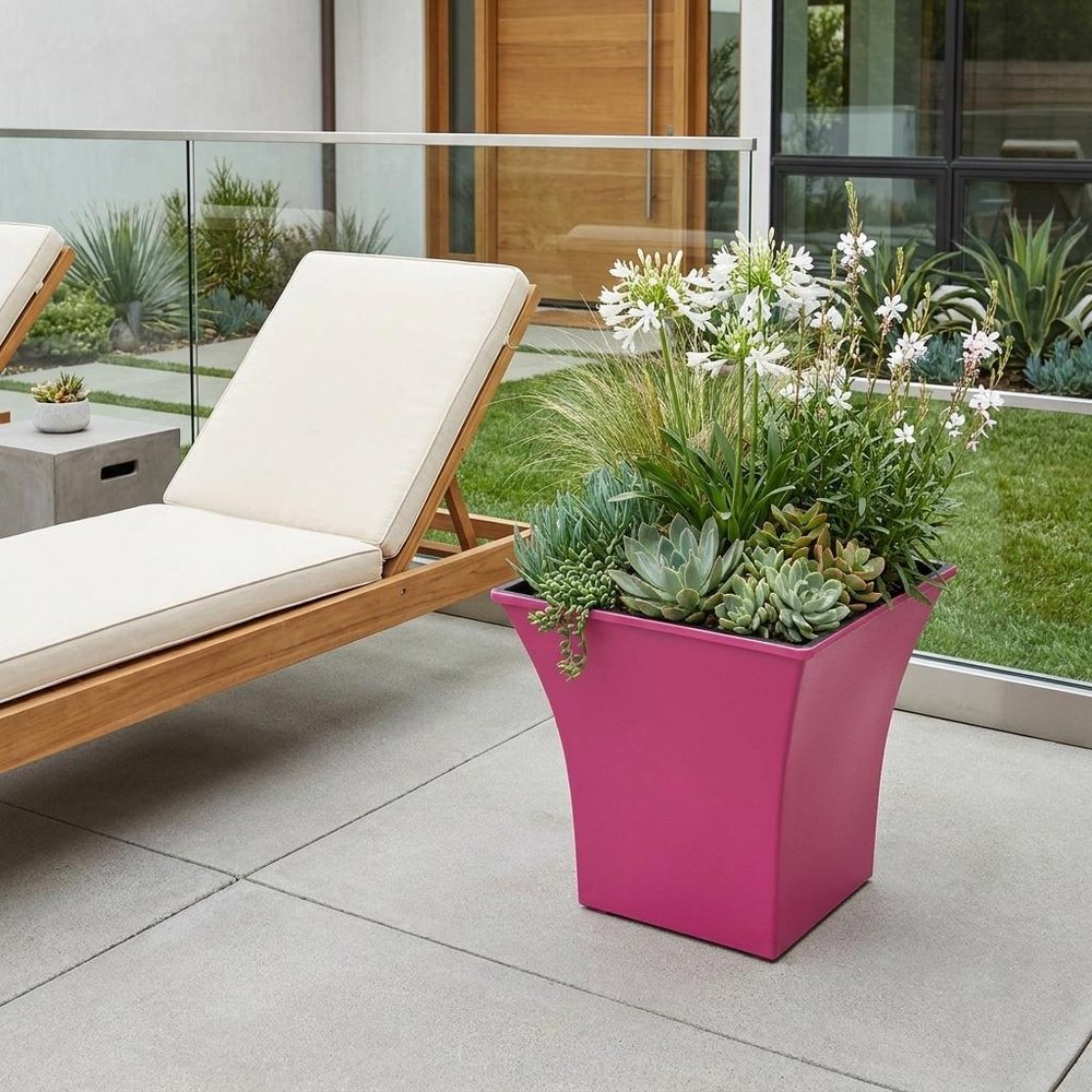5" Hot Pink Recycled Plastic Indoor Outdoor Square Pot Planter