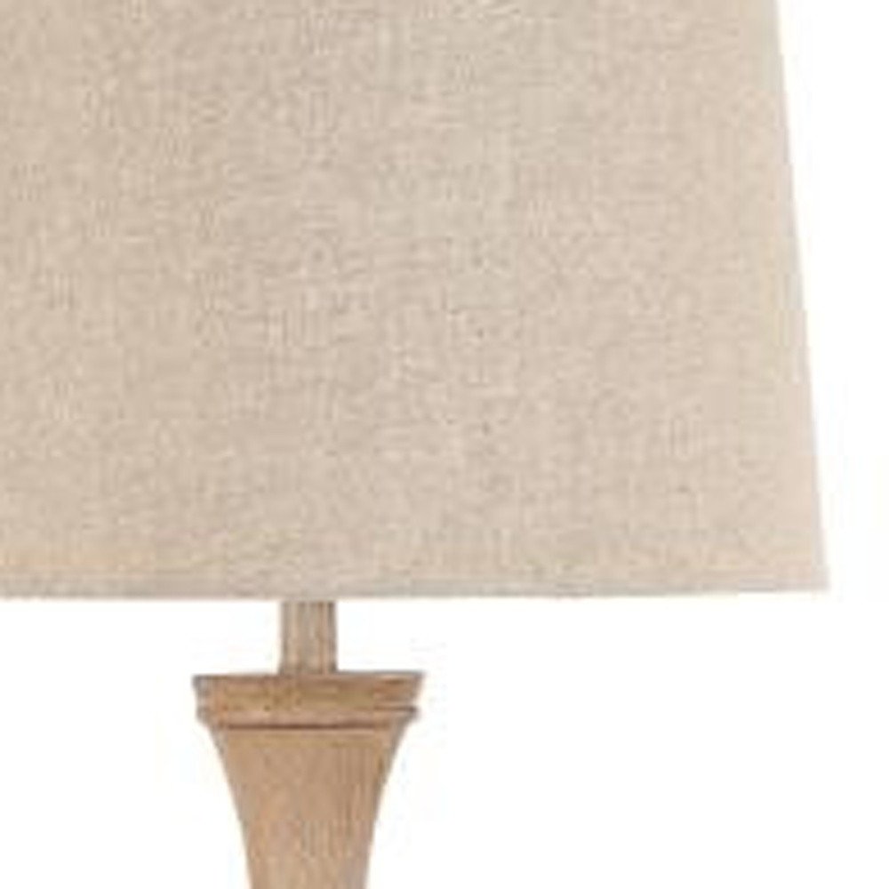 63" Natural Sculpted Stick Floor Lamp With Beige Burlap Drum Shade