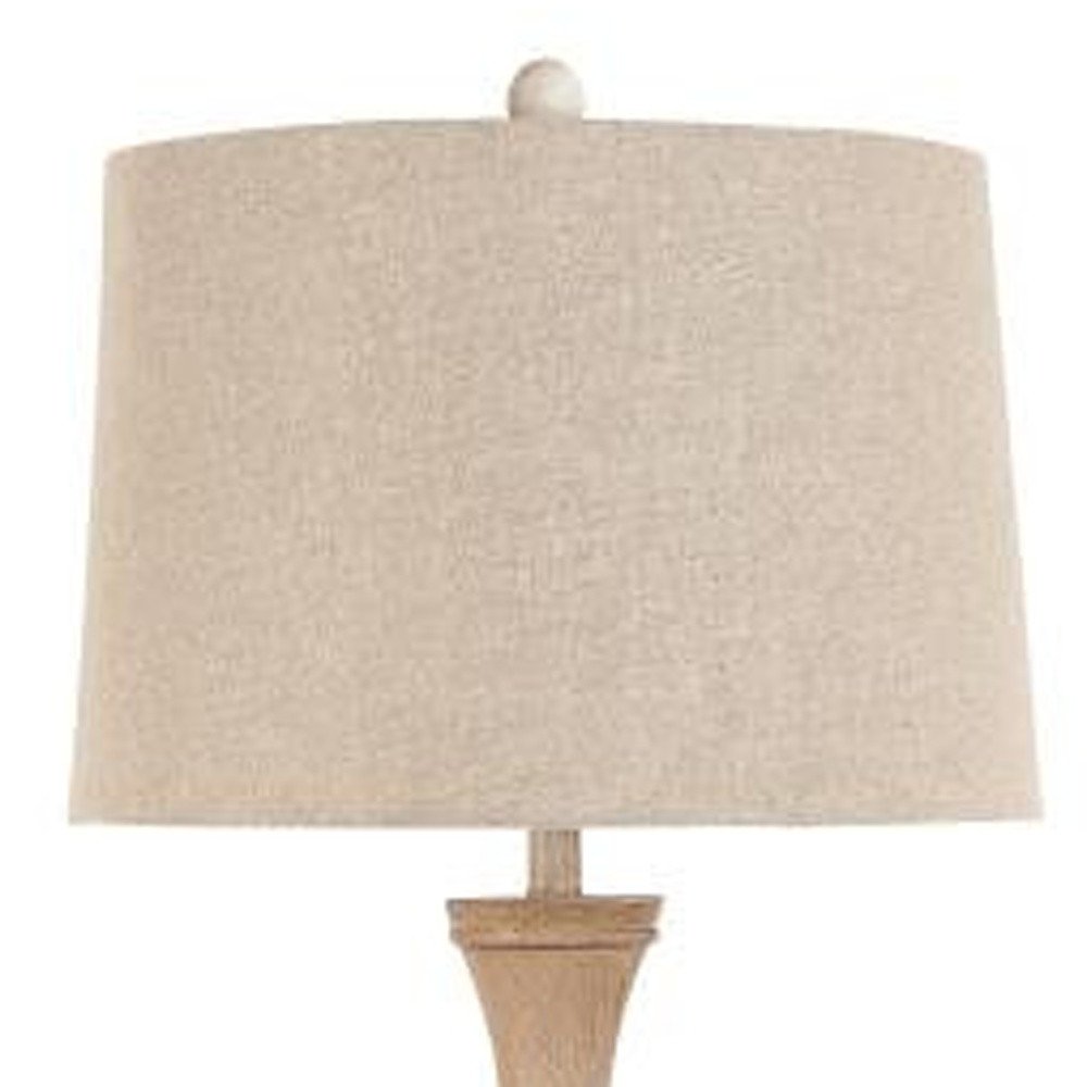 63" Natural Sculpted Stick Floor Lamp With Beige Burlap Drum Shade