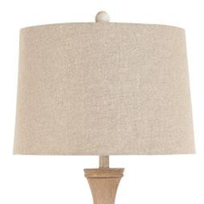 63" Natural Sculpted Stick Floor Lamp With Beige Burlap Drum Shade