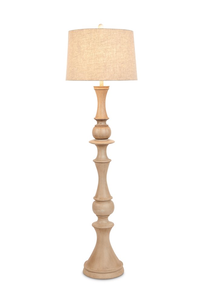 63" Natural Sculpted Stick Floor Lamp With Beige Burlap Drum Shade
