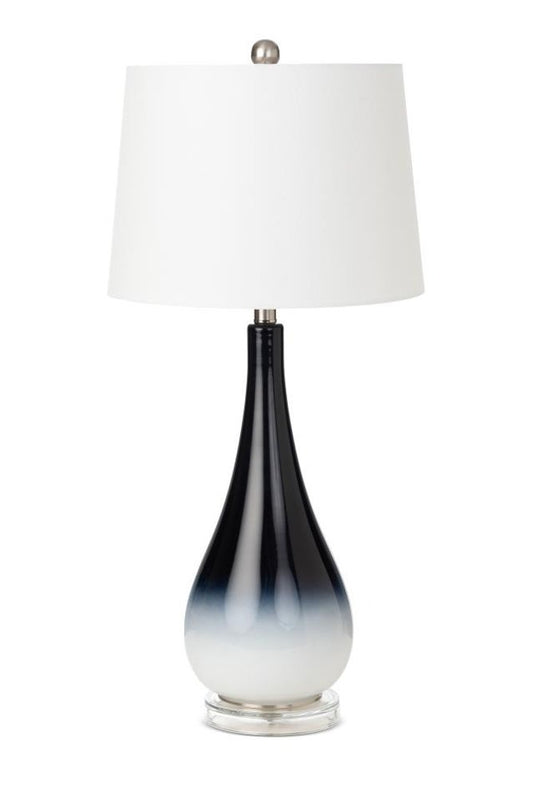 Set Of Two 31" Black And White Glass Table Lamps With White Empire Shade
