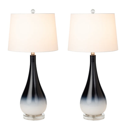 Set Of Two 31" Black And White Glass Table Lamps With White Empire Shade