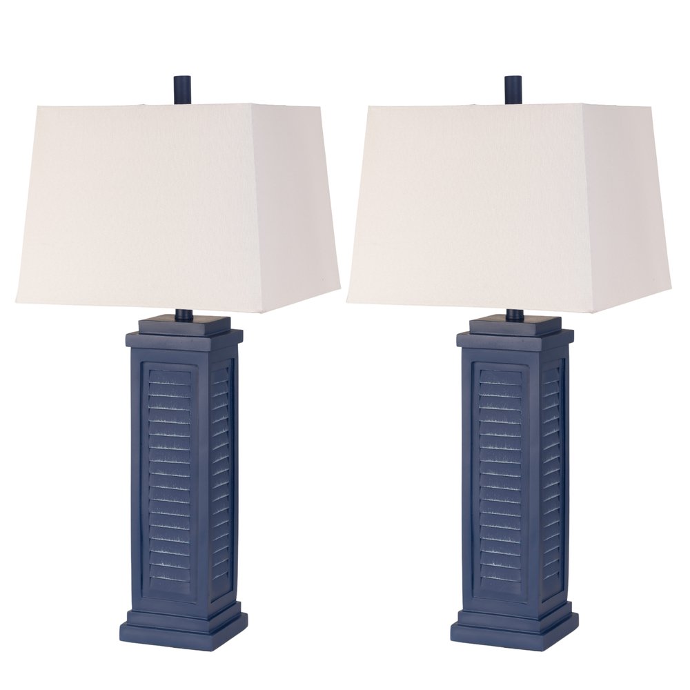 Set of Two 32" Blue Table Lamp With White Shade