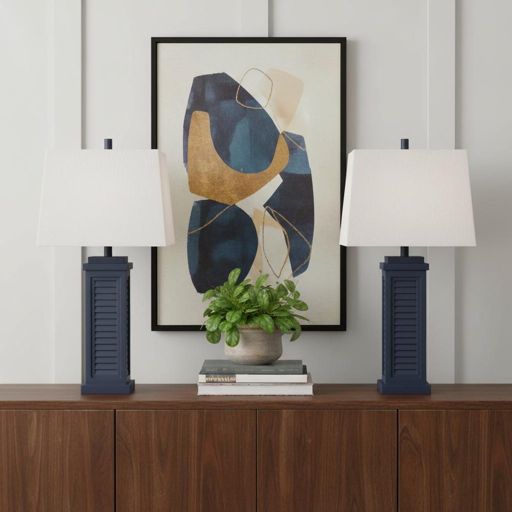 Set of Two 32" Blue Table Lamp With White Shade