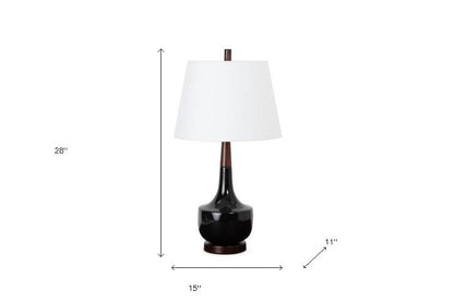 28" Black Ceramic Genie Table Lamp With White Shade