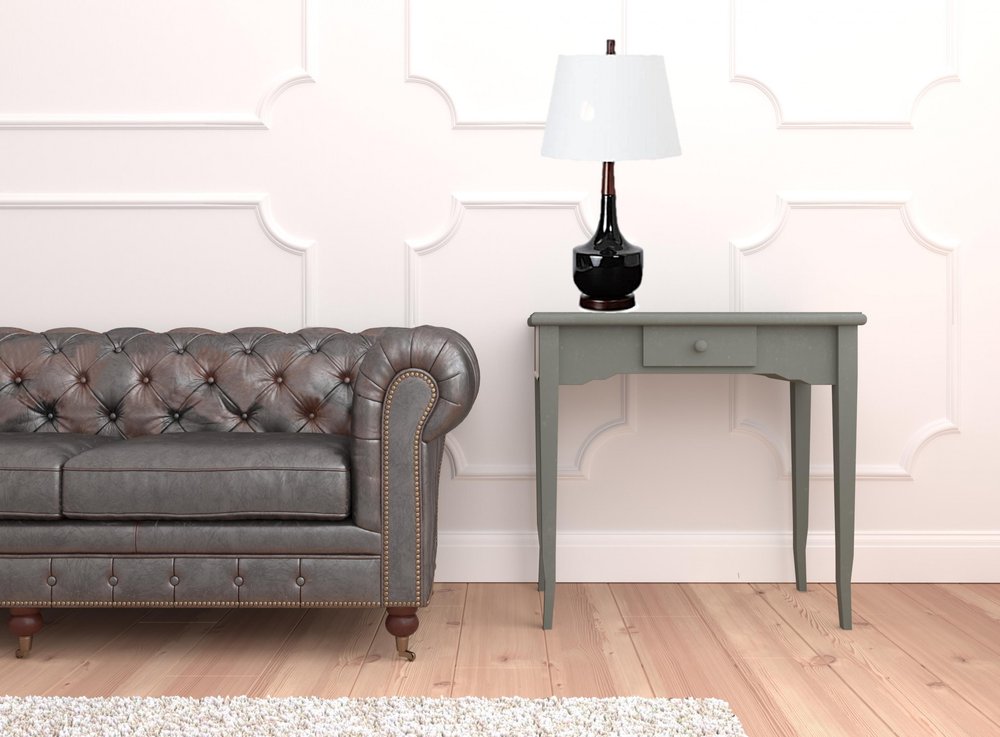 28" Black Ceramic Genie Table Lamp With White Shade