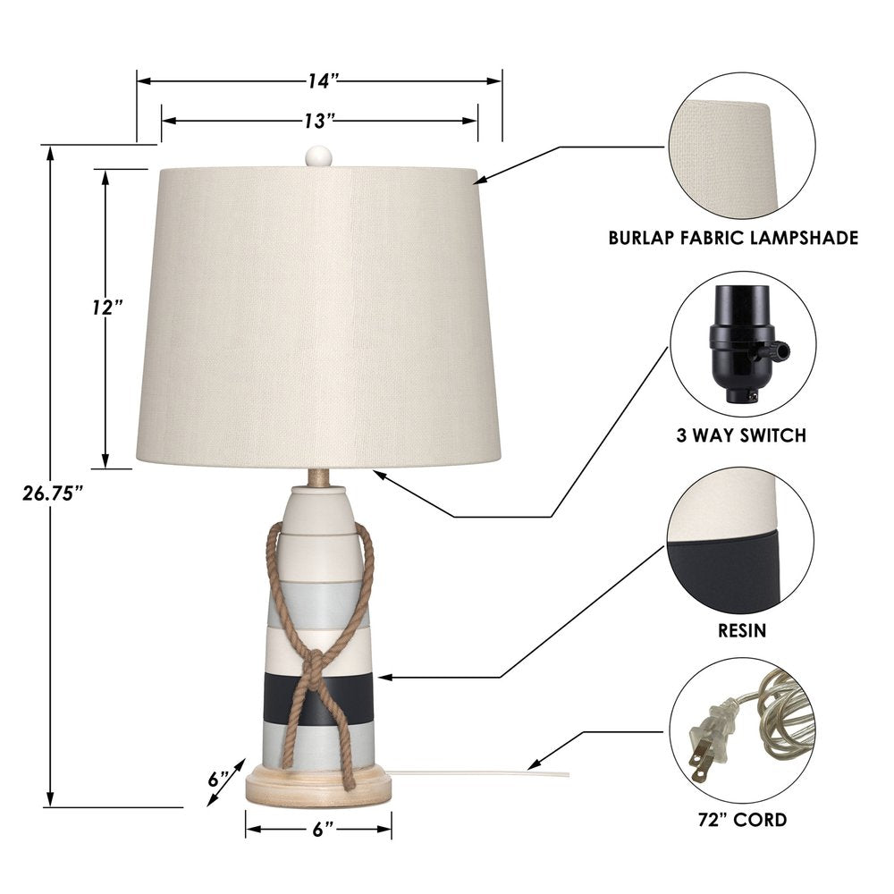 Set of Two 27" Blue White And Natural Coastal Buoy Table Lamps With Off White Empire Shade