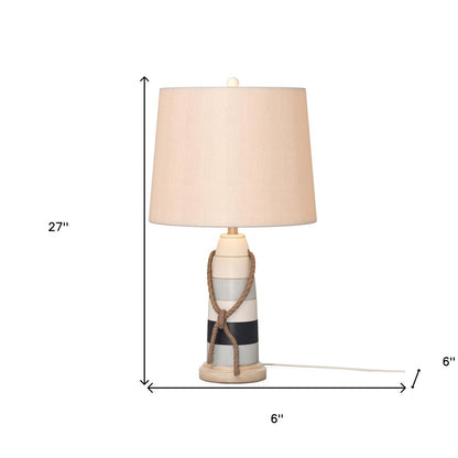 Set of Two 27" Blue White And Natural Coastal Buoy Table Lamps With Off White Empire Shade