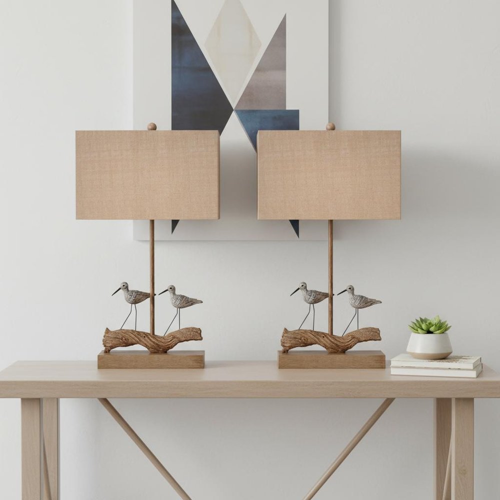 Set of Two 30" Brown Sand Piper Bird Table Lamps With Brown Shade