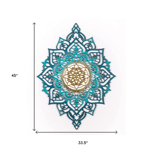45" X 34" Turquoise Solid Wood Hanging Wall Decor